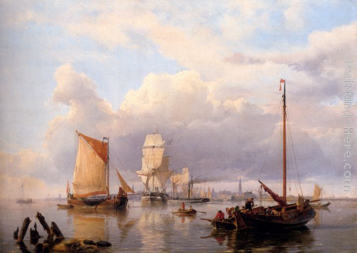 Shipping On The Scheldt With Antwerp In The Background painting - Hermanus Koekkoek Snr Shipping On The Scheldt With Antwerp In The Background art painting
